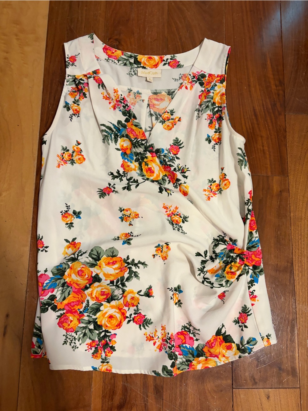 Modcloth White Floral Wrap-Style Sleeveless Top